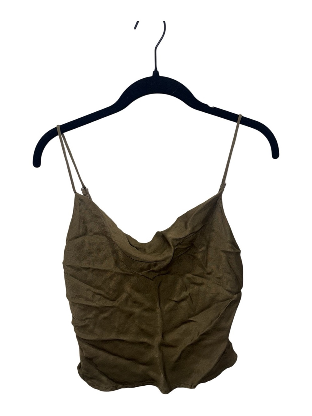Zara Olive Green Satin Cowl Neck Crop Top Medium Sleeveless Cami - Picture 3 of 5